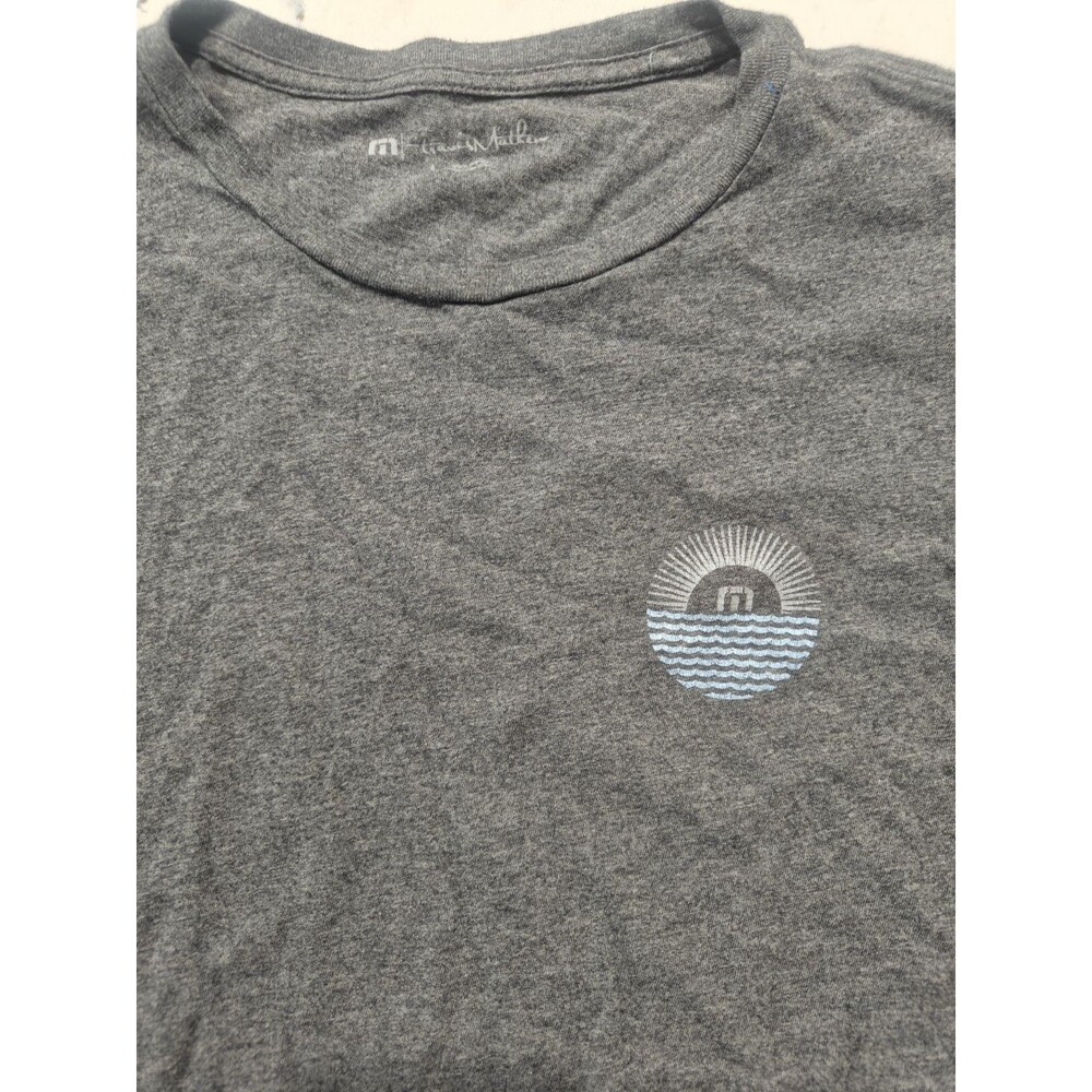 Travis Mathew Shirt Mens Sz Lg Pima Cotton Graphic Long Sleeve Gray Crew Neck